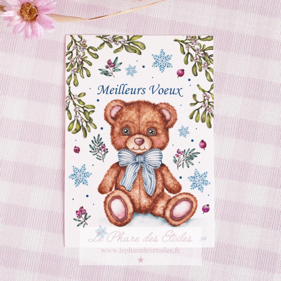 Mon Doudou Ourson (bleu) | Carte de Vœux + Enveloppe - 25 %