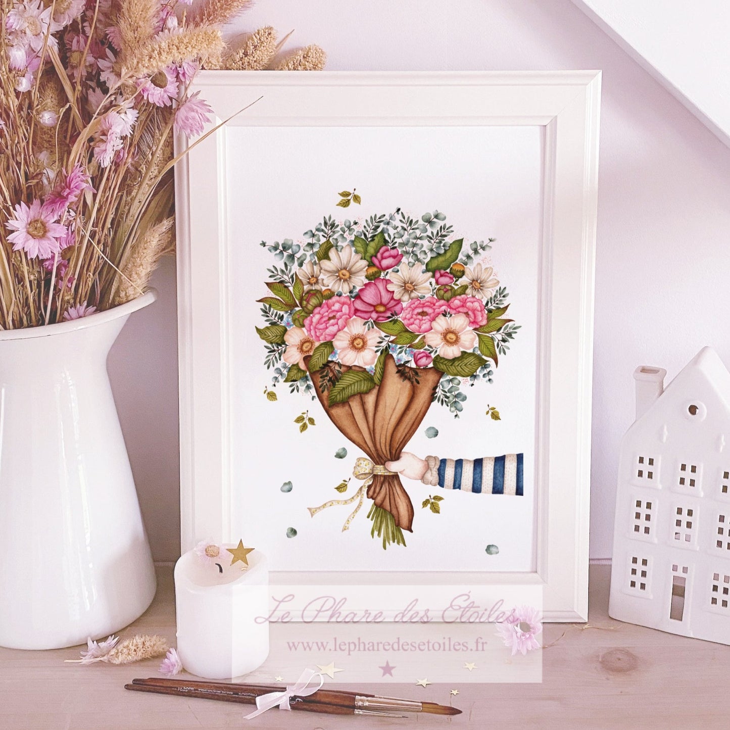 affiche bouquet de fleurs aquarelle www.lepharedesetoiles.fr