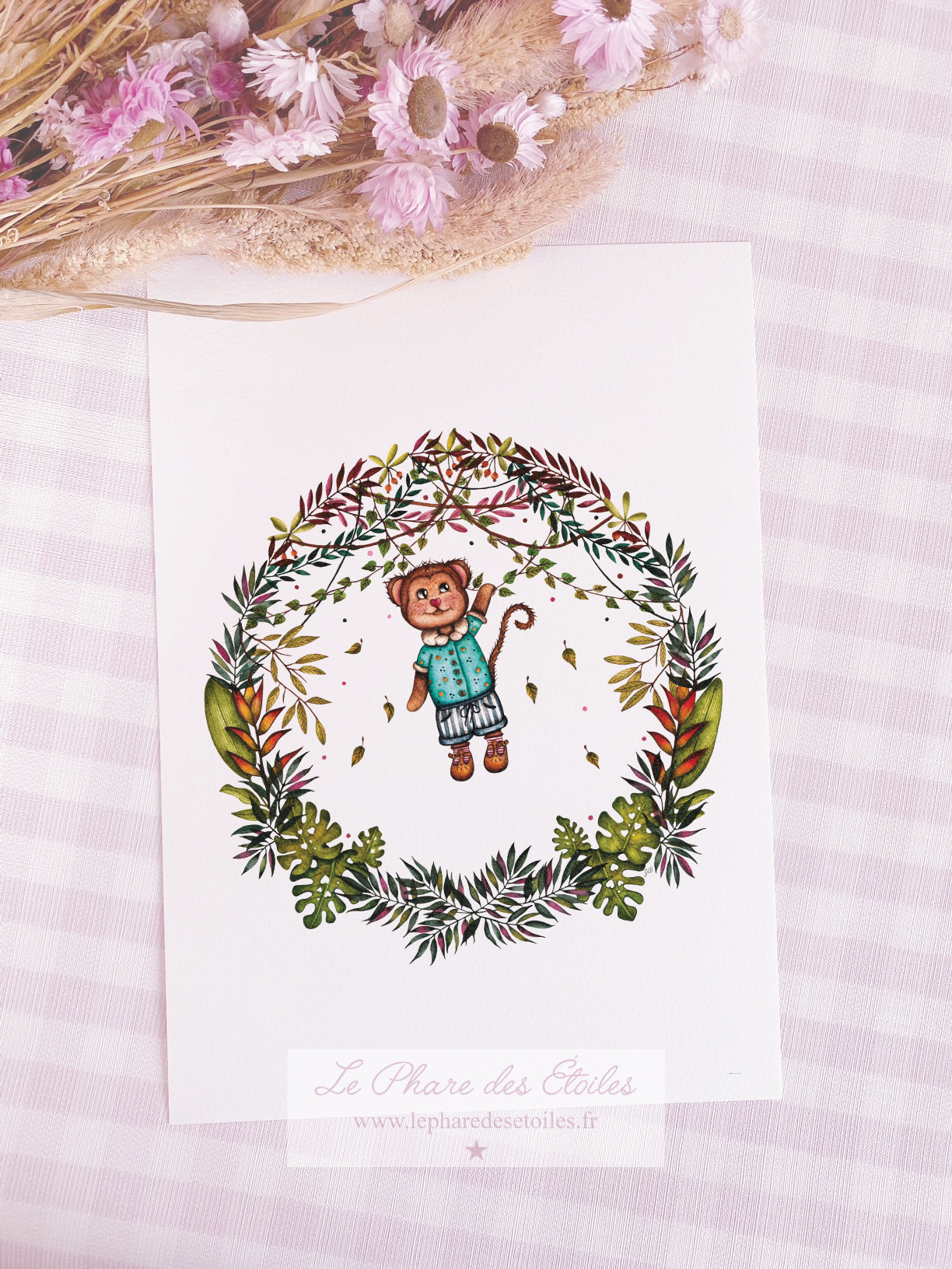 Affiche illustrée à l'aquarelle sur le thème de la jungle. Illustration à encadrer. Décoration intérieure et chambre pour enfants.
