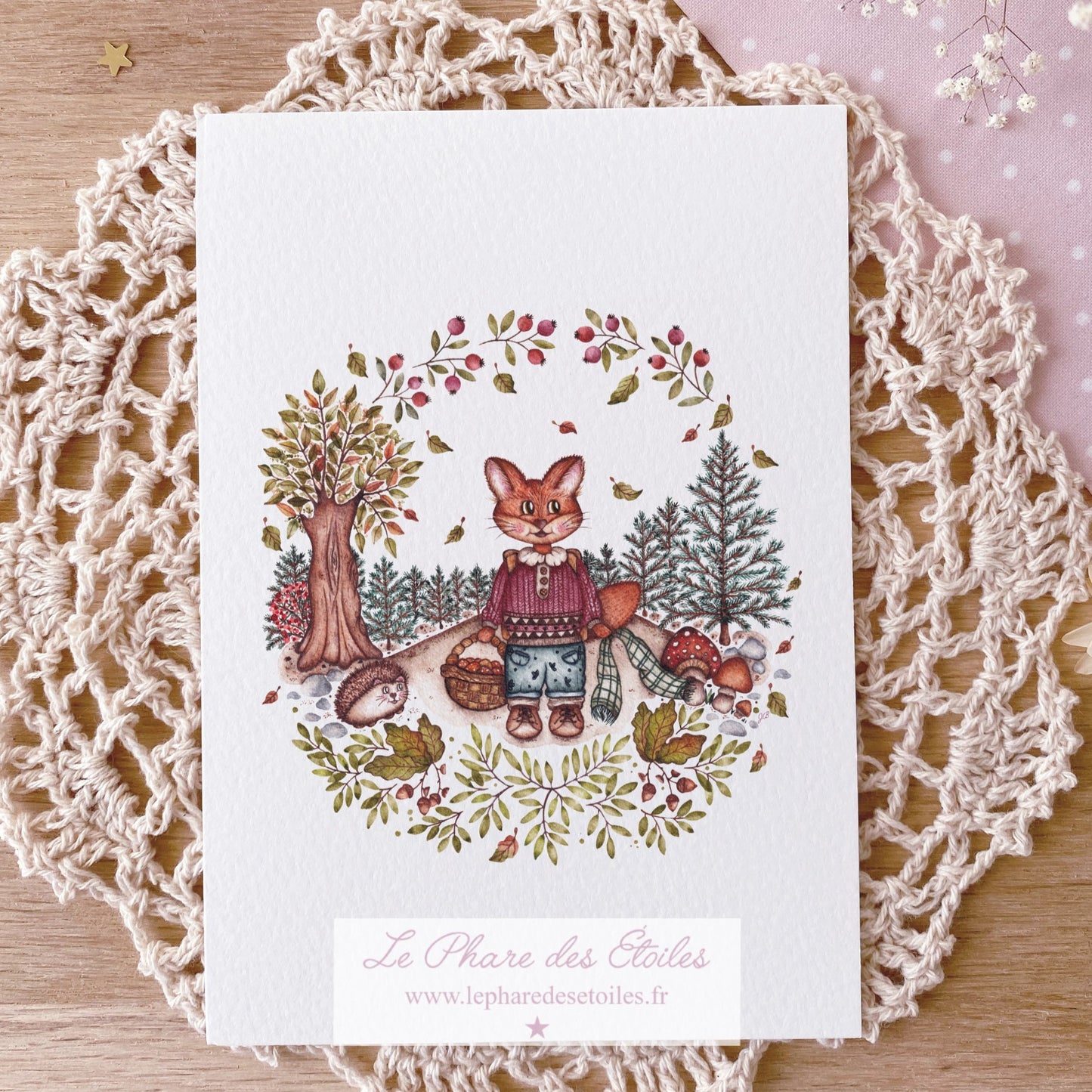 Illustration sur le thème de la forêt, de l'automne et du renard. Aquarelle