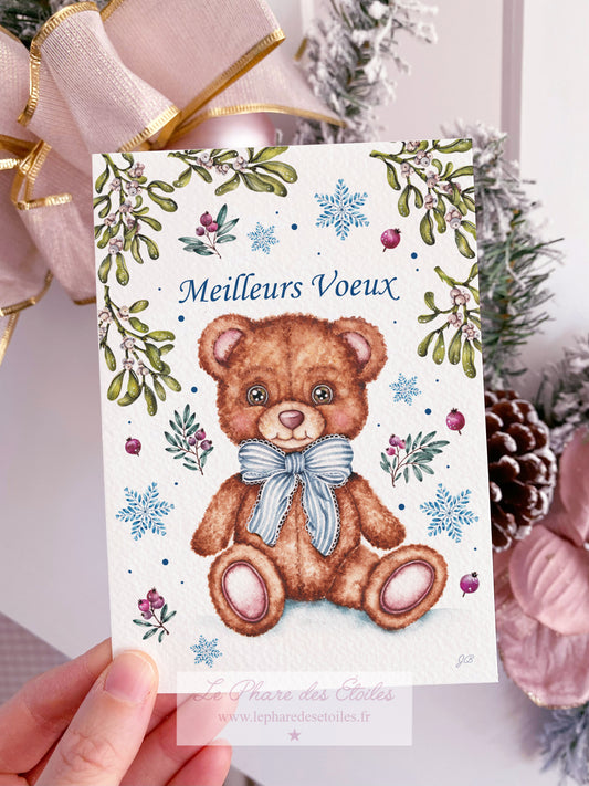 Mon Doudou Ourson (bleu) | Carte de Vœux + Enveloppe