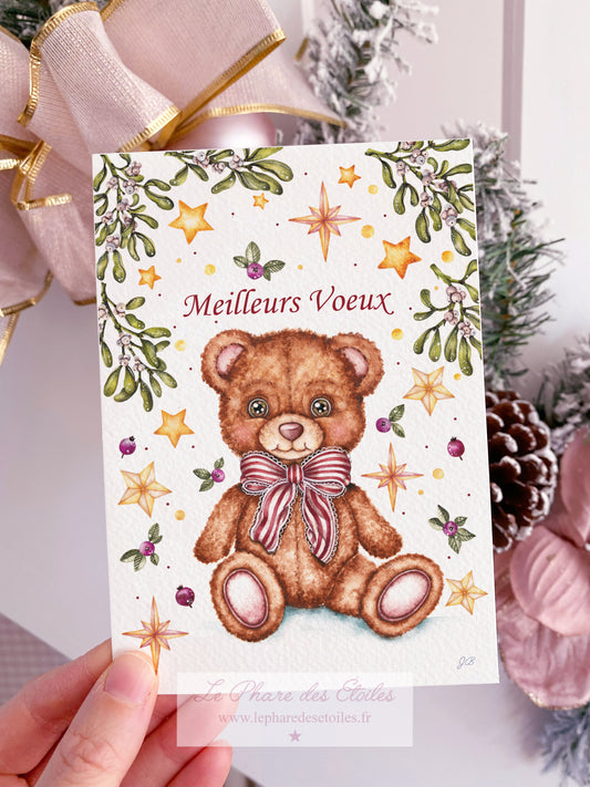 Mon Doudou Ourson (rouge) | Carte de Vœux + Enveloppe