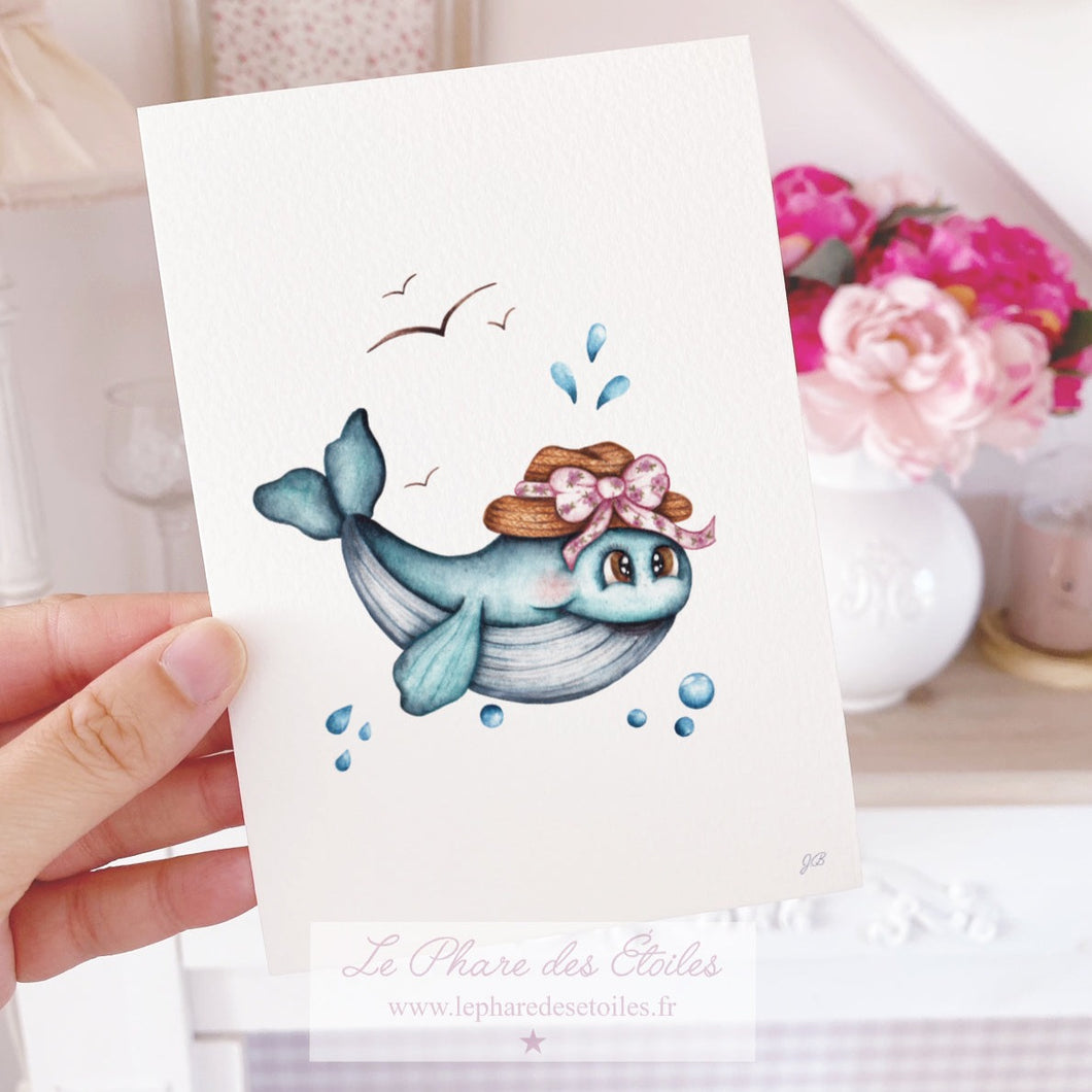 carte illustrée à l'aquarelle carte postale baleine www.lephardesetoiles.fr