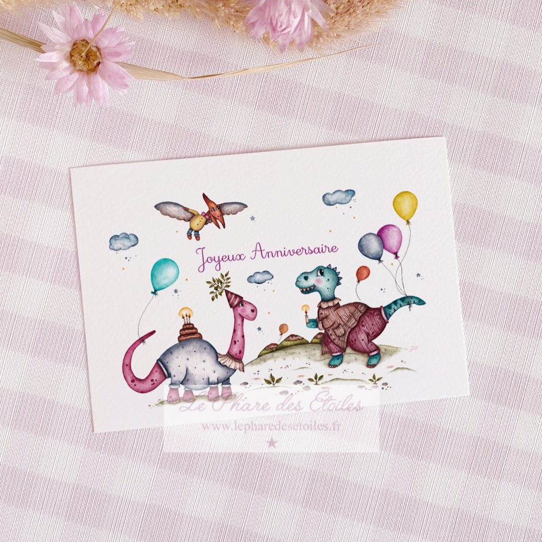 Carte anniversaire dinosaures_Cartesdart _ Jolies illustrations