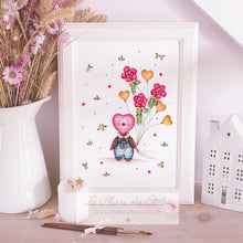 Charger l&#39;image dans la galerie, Affiche illustrée à l&#39;aquarelle sur le thème du printemps, des fleurs et d&#39;un joli coeur. Illustration à encadrer. Décoration intérieure et chambre pour enfants.
