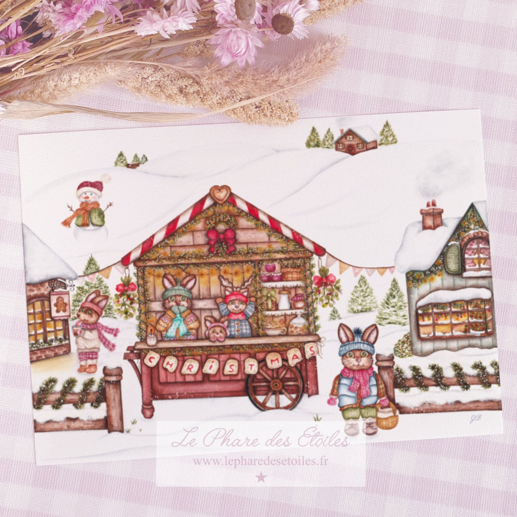 illustration de Noël, magie de Noël papeterie illustrée à l'aquarelle carte de voeux 