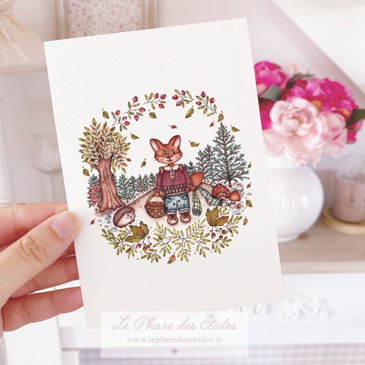 Illustration sur le thème de la forêt, de l'automne et du renard. Aquarelle 